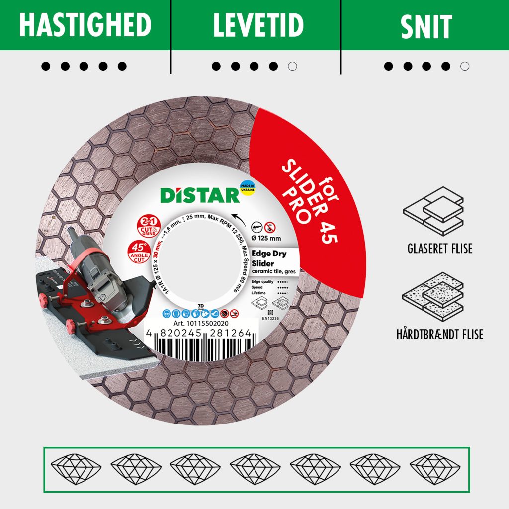 Distar Diamantklinge / Slibeskive - Edge Dry - Ø 125 mm - Til Slider 45 Pro